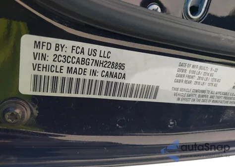 2022 Chrysler 300 S из США, поврежденный, VIN 2C3CCABG7NH228895